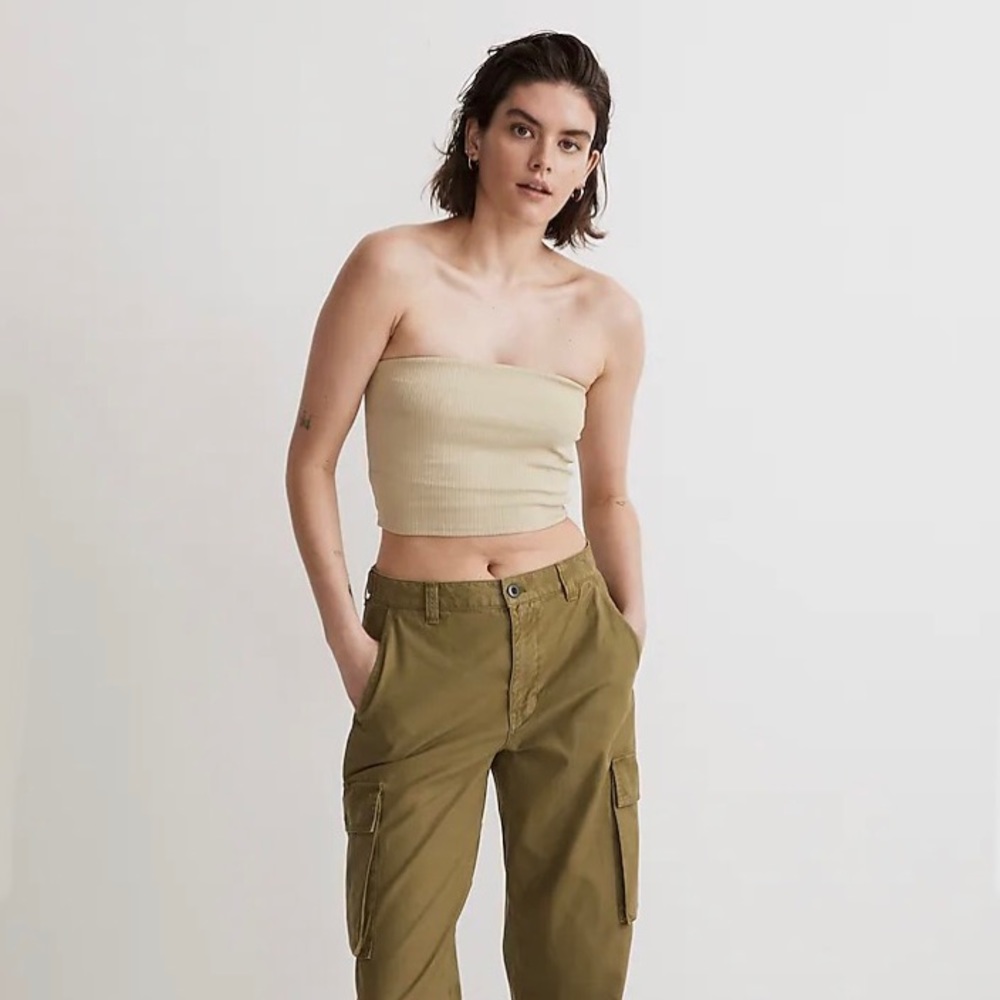 Madewell Ribbed Strapless Crop Top in Beige - Picture 2 of 10